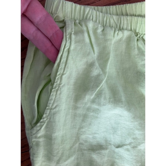 FLAX Linen Cropped Wide Leg Pants Women Size M Lime Green Elastic Waist - Picture 8 of 8